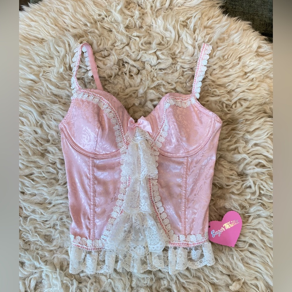 Sugar Thrillz Blush Satin Lace Bustier